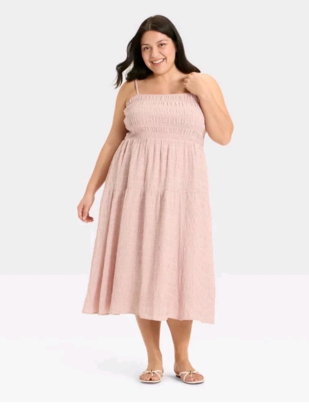 Ava & Viv Blush Pink Smocked Midi Sundress Plus Size 1X
